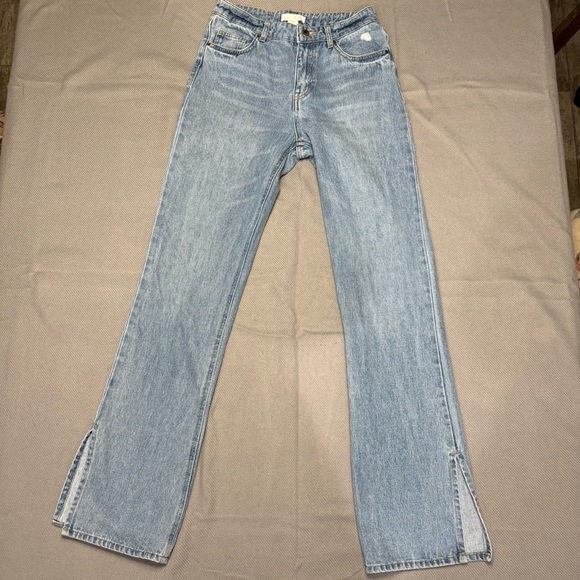 H&M Denim - H&M distressed High Rise Light Blue Women’s Flare-Leg Jeans with Side Slit sz4